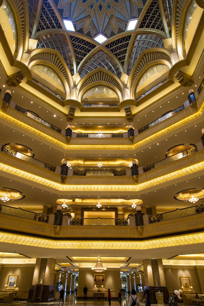 Stunning interior view of the luxurious Emirates Palace in Abu Dhabi, showcasing architectural elegance.